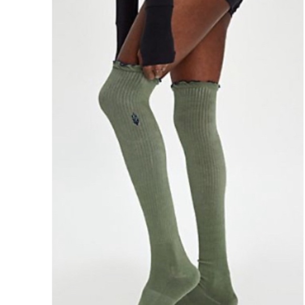 Free People Olive Ribbed Knee-High Socks one size